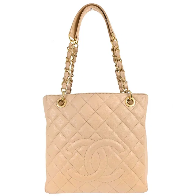 Chanel 2010-2011 Beige Caviar Skin Petite Shopping Tote PST Chain Handbag in Beige Caviar leather from AMORE Vintage Tokyo
