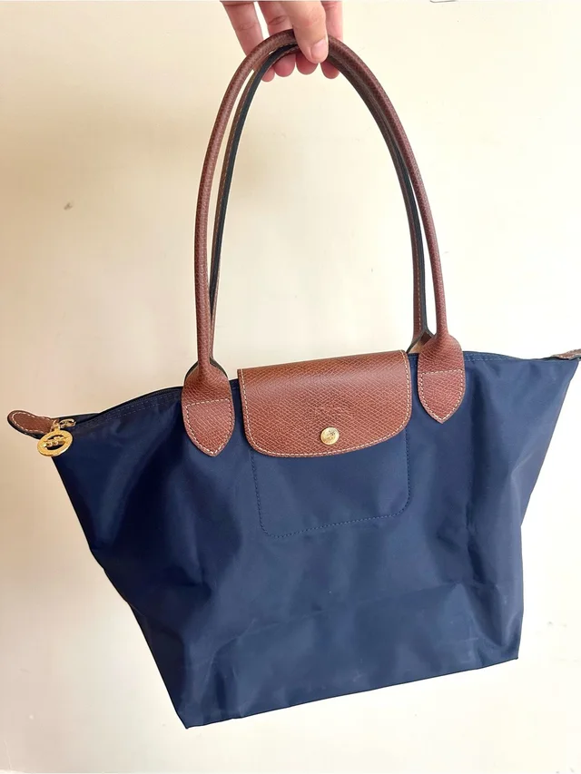 Longchamp Medium Le Pliage Navy Nylon Leather Tote Bag from Poshmark