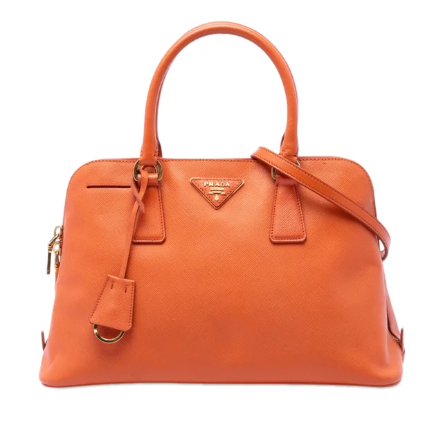 Orange Prada Medium Saffiano Lux Promenade Satchel in Orange Saffiano leather from Designer Revival