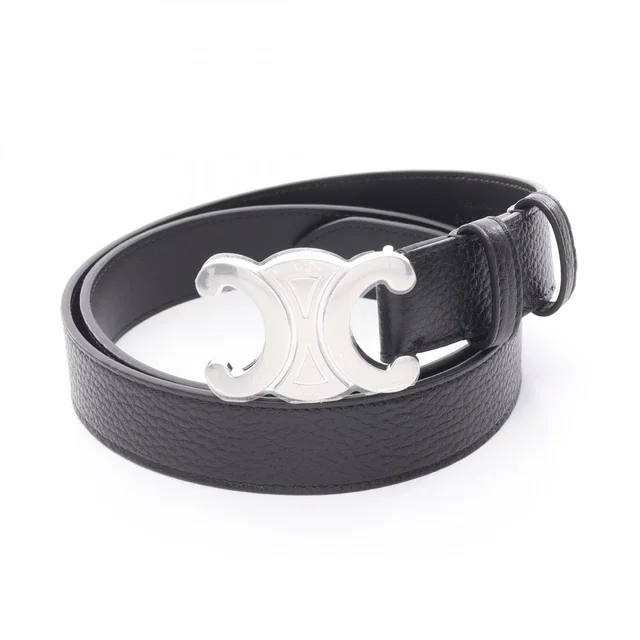Celine Belt Triomphe Large Black Leather in Black Leather from The Reluxe
