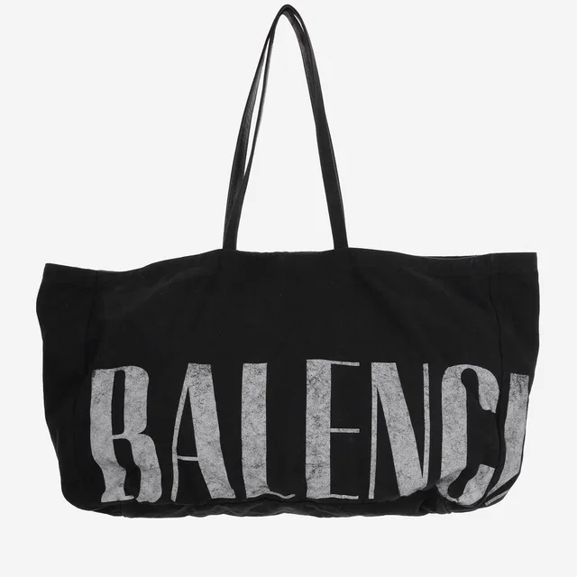 Balenciaga Logo-Embroidered Cotton Blend Tote Bag — Black in Black Leather from HEWI