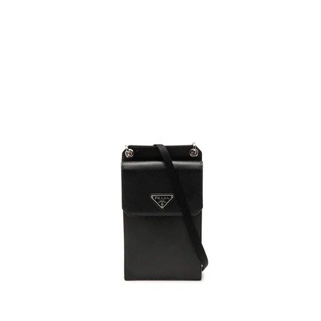 Black Prada Saffiano Smartphone Case Crossbody Bag in Black Saffiano leather from Designer Revival