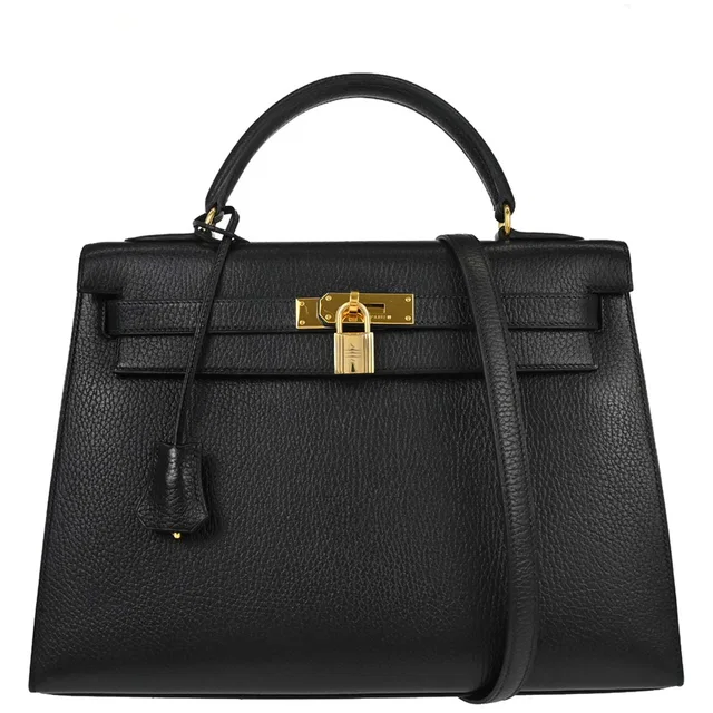 Hermès Black Ardennes Kelly 32 Sellier 2way Shoulder Handbag in Black Leather from AMORE Vintage Tokyo