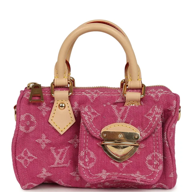 Louis Vuitton Nano Speedy Fuchsia Denim Monogram Gold Hardware in Pink Denim from Madison Avenue Couture