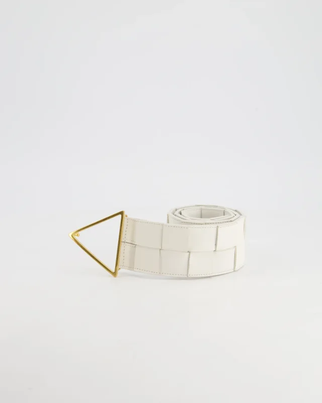 Bottega Veneta Intrecciato Belt with Gold Triangle Buckle RRP £620 Size 75cm in White Woven leather from Sellier, photo 4 of 8