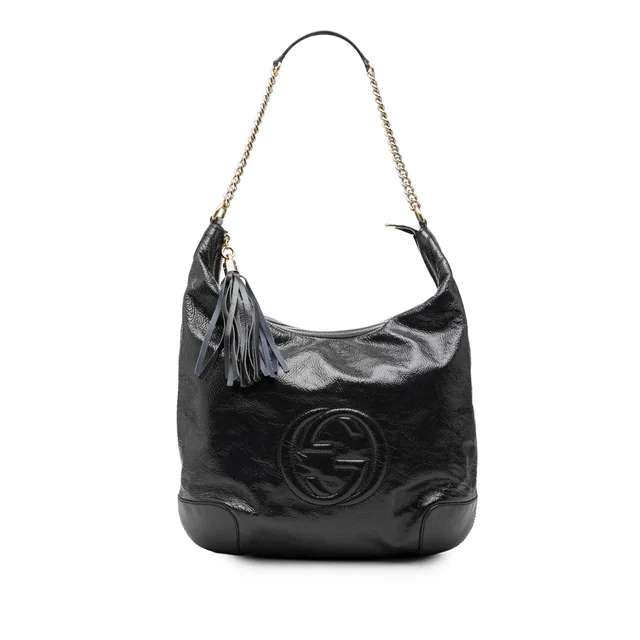 Blue Gucci Patent Soho Shoulder Bag in Blue Patent leather from Designer Revival