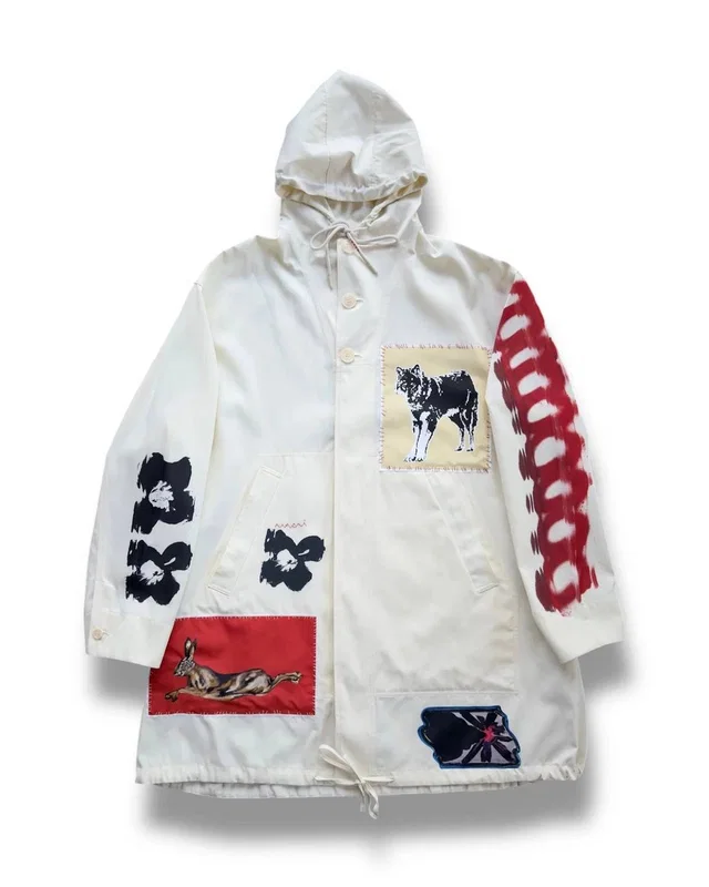 New Marni Women's Mixed Media Taffeta Parka Jacket In Ivory in white from Poshmark