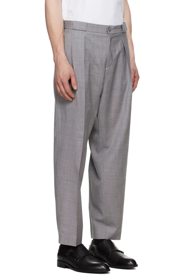 BOSS Gray Pleated Trousers, photo 2 of 4 from SSENSE
