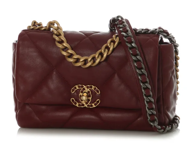 Chanel Medium Burgundy Quilted Leather 19 Flap in Burgundy Leather from Ann's Fabulous Finds, photo 2 of 9