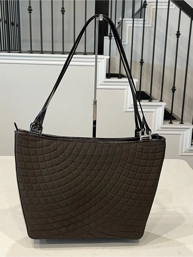 Bally Quilted Brown Fabric And Leather Trim Tote Shoulder Bag Made In Italy in red|brown Leather from Poshmark