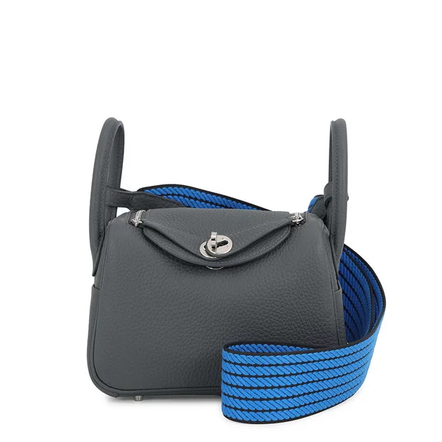 Hermès Lindy Carbon/Caban/Blue Hydra Taurillon Clemence Size Mini in Blue Clemence leather from GALLERY RARE