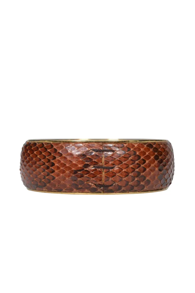 Dolce & Gabbana Brown Python- Effect Leather Covered Brass Bangle Bracelet in Brown Python from Resurrection Vintage, photo 2 of 2