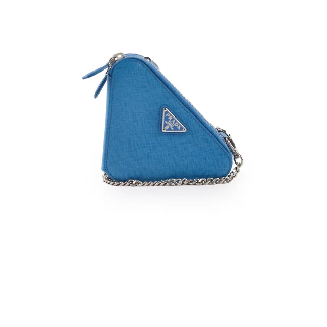 Prada Saffiano Triangle Mini Bag Blue in Blue Saffiano leather from The Purse Affair