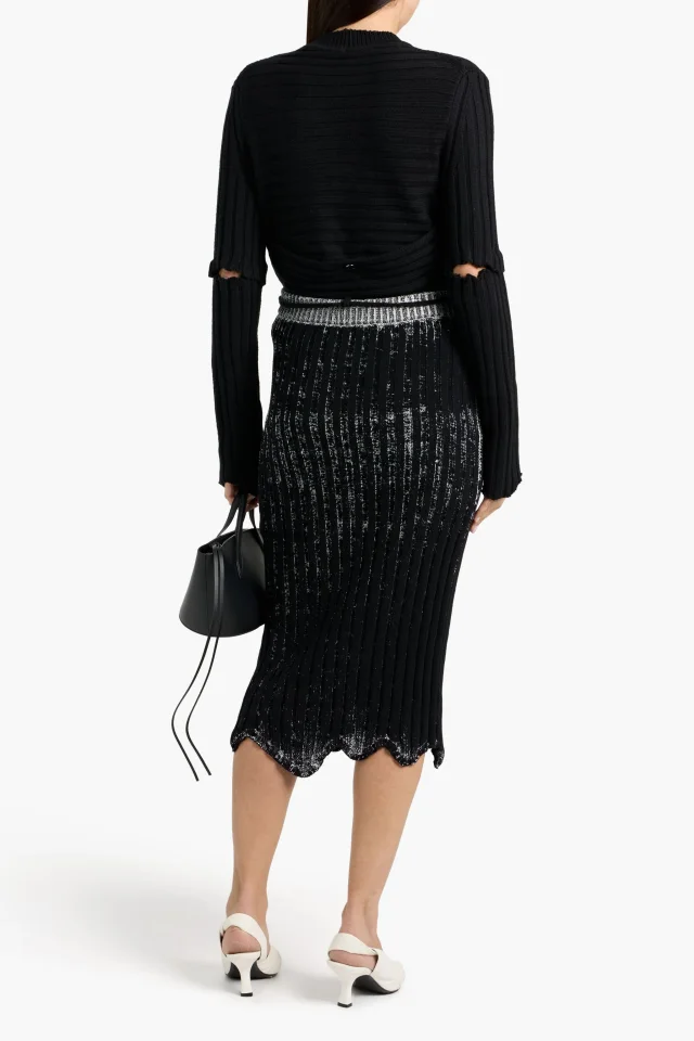Acne Studios Ribbed Cotton-Blend Midi Skirt in Black, photo 3 of 4 from THE OUTNET
