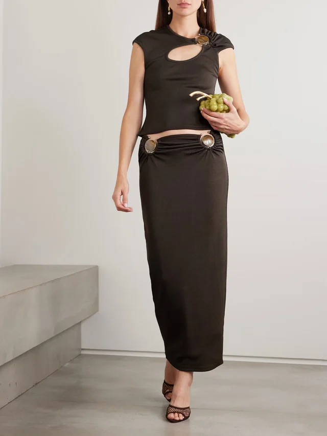 CHRISTOPHER ESBER Mineral Stone Hollow cutout embellished ribbed jersey T-shirt in Brown, photo 2 of 2 from NET-A-PORTER (Canada)