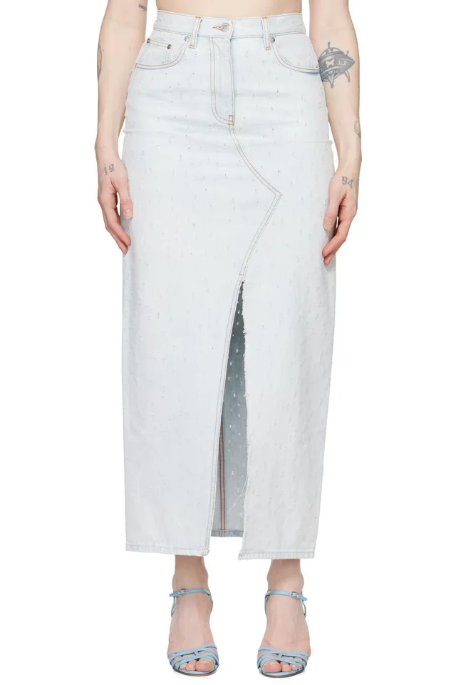 Blue Distressed Denim Maxi Skirt, image 1 of 1 from SSENSE