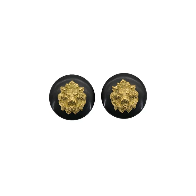 Chanel Vintage Earrings Lion Black Gold Accessory 94A in Black from Luxury Promise