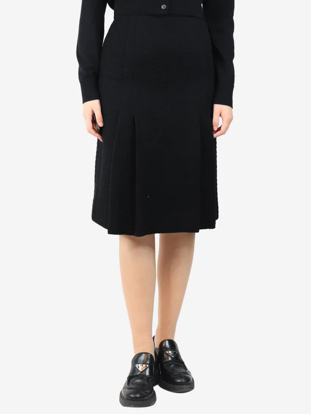 Chanel Black tweed midi skirt - size UK 8 in Black Tweed from Sign of the Times