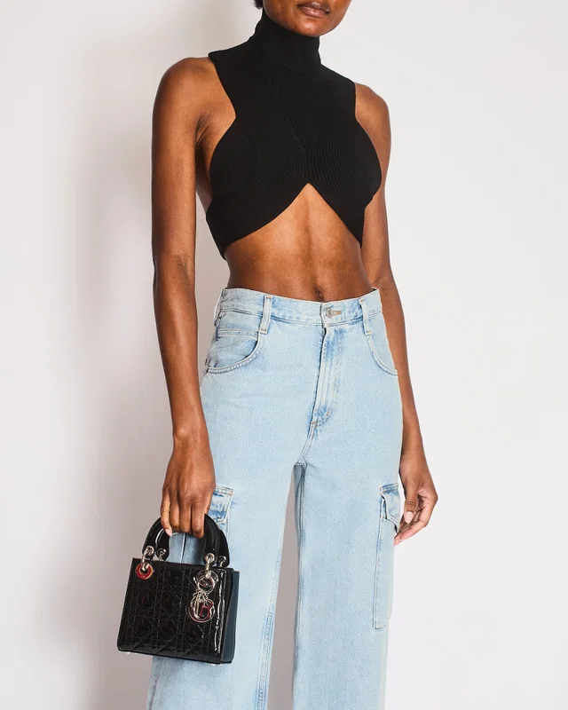 Alaïa Black Knit Ribbed High-Neck Cropped Top with Open Back Size FR 38 (UK 10) in Black from Sellier