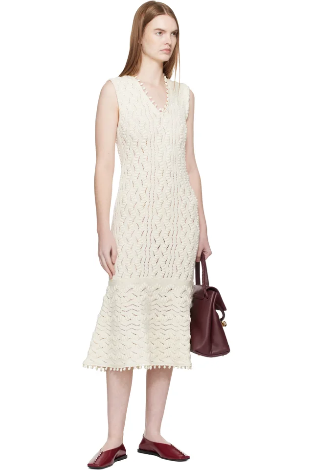 Jil Sander Off-White Pointelle Midi Dress, photo 4 of 4 from SSENSE