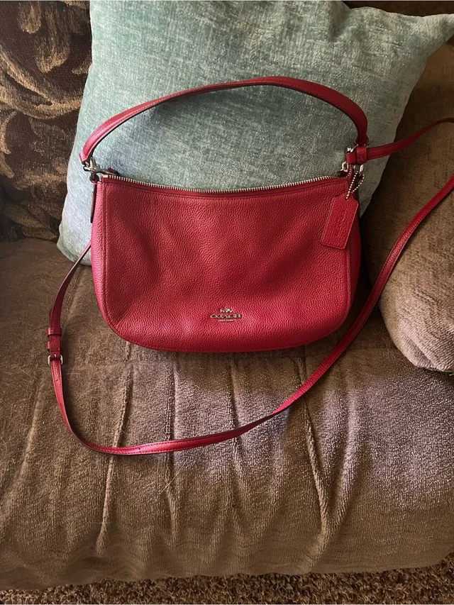 Coach Pebbled Leather Shoulder Bag With Removable Strap in red Leather from Poshmark