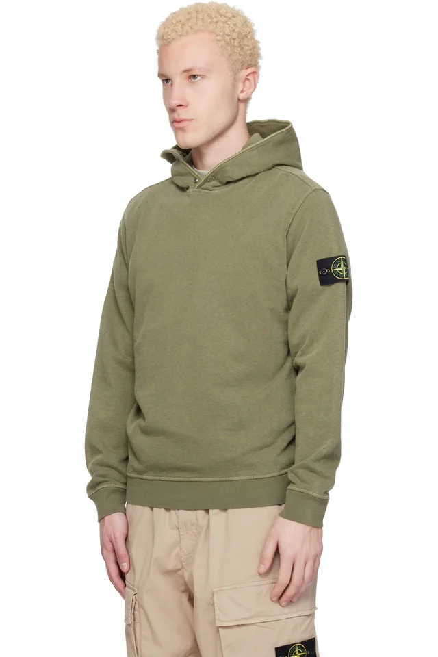 Stone Island Khaki 6100031 Malfilé Fleece Old Effect Hoodie, photo 4 of 5 from SSENSE
