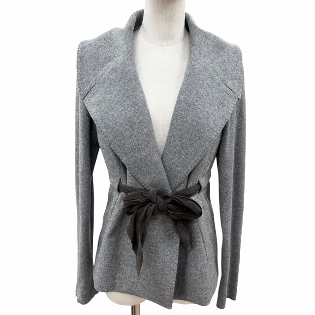 Brunello Cucinelli Wool Cashmere Knit Contrast Belt Jacket Gray 46 in Grey Cashmere from The Reluxe