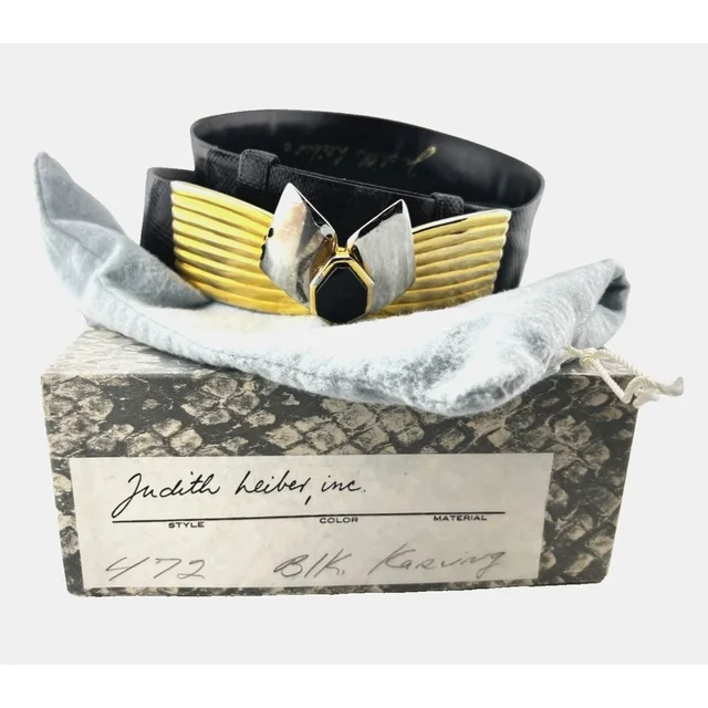Vtg Judith Leiber Karung Snakeskin Leather Statement Belt Buckle W/Box Black in silver|black|gray Leather from Poshmark