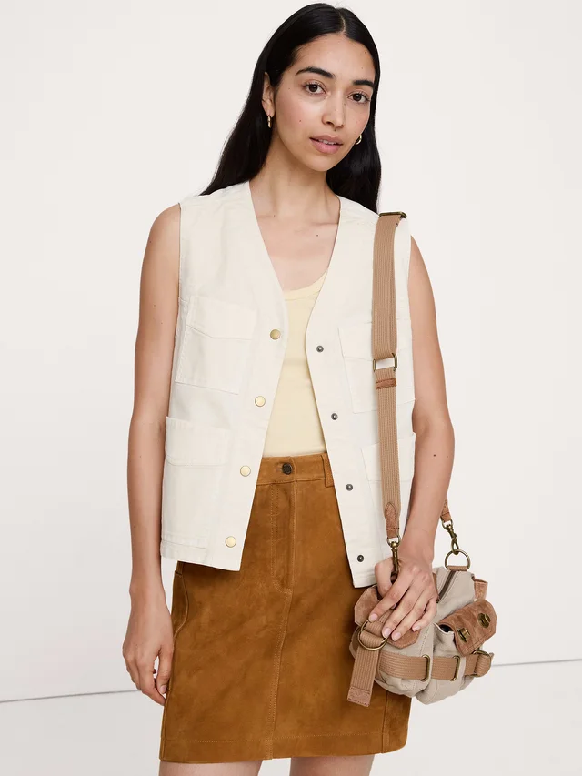Stretch-Cotton Utility Vest in Cream White, image 1 of 1 from Banana Republic (Canada)