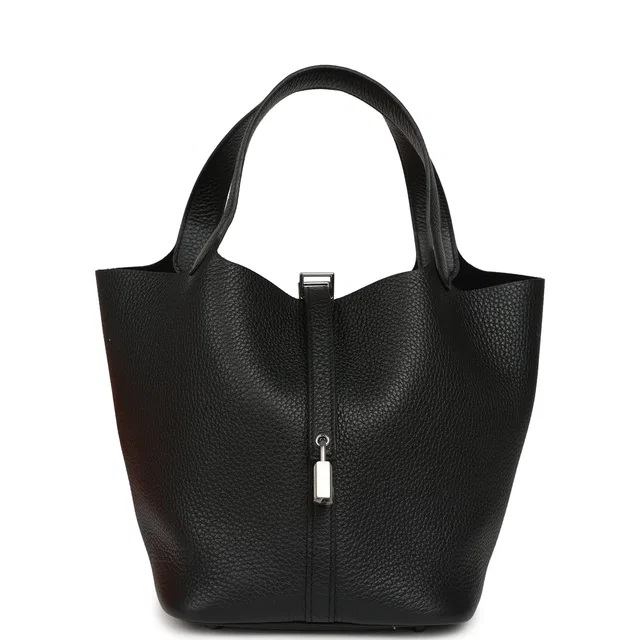 Hermès Picotin Lock 22 Black Clemence Palladium Hardware in Black Clemence leather from Madison Avenue Couture
