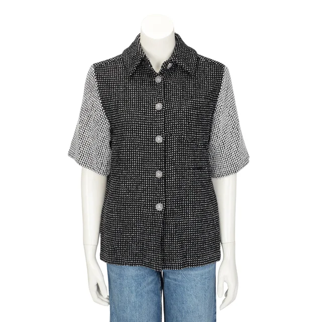Chanel Short Sleeve Blouse FR 36 in Black & White Tweed from Blue Spinach