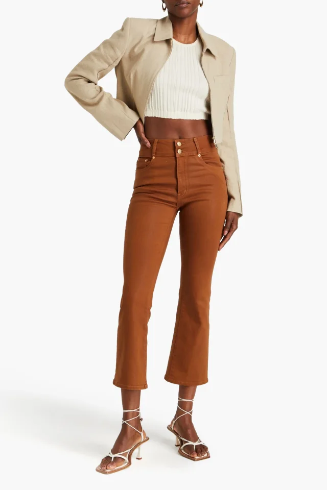 Derek Lam 10 Crosby Coated High-Rise Kick-Flare Jeans in Tan, photo 2 of 4 from THE OUTNET