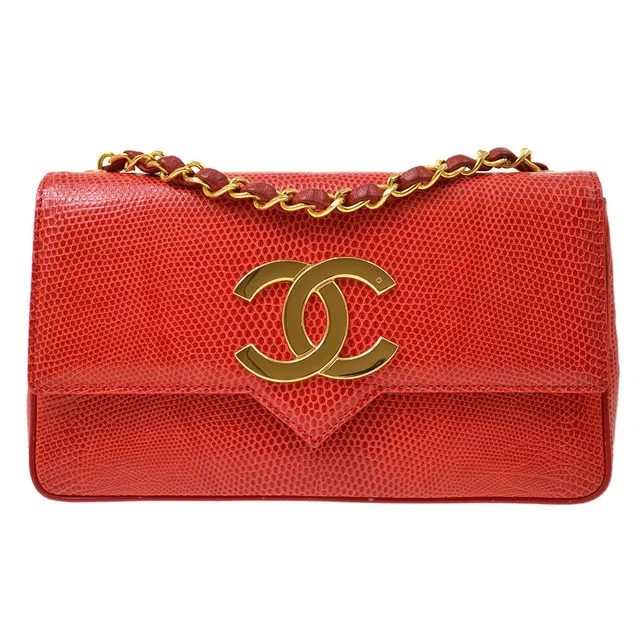 Chanel 1989-1991 Red Lizard Pointed Flap Bag Mini in Red Lizard from AMORE Vintage Tokyo