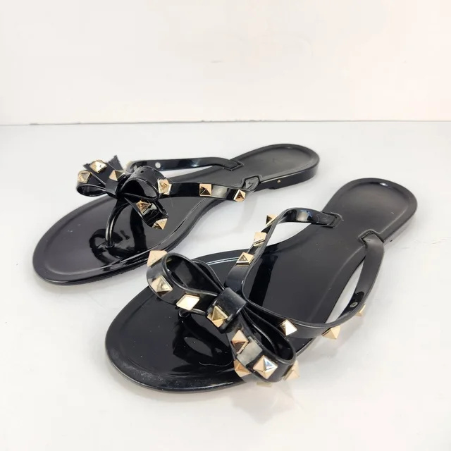 Valentino Garavani Rockstud Bow Jelly Thong Sandals Black Gold Women's Size 39 in black|gold from Poshmark