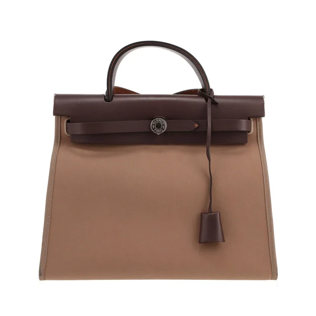 Hermès Herbag handbag in taupe canvas and brown leather in Taupe Canvas from Collector Square, photo 2 of 3