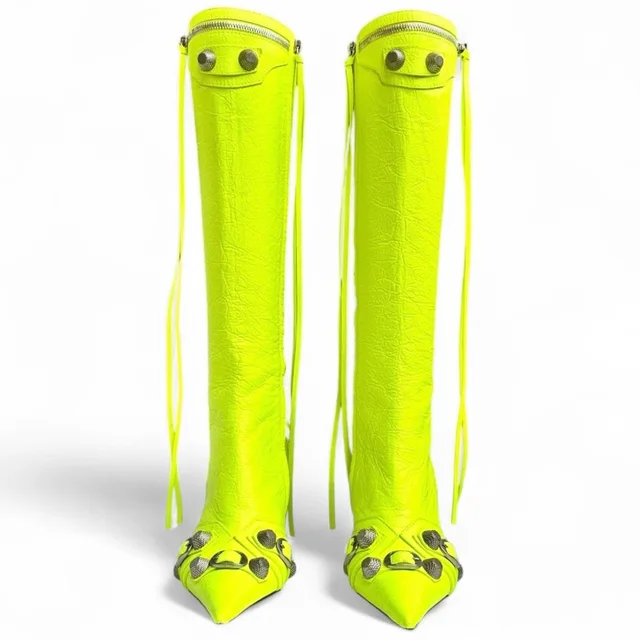 Balenciaga Cagole Leather Knee High Boots Fluo Yellow 90 Mm Heels Us 6 in green|yellow Leather from Poshmark