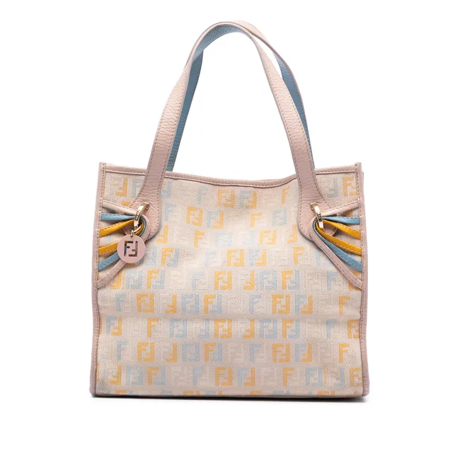 Beige Fendi Small Multicolore Zucchino Tote in Beige Canvas from Designer Revival