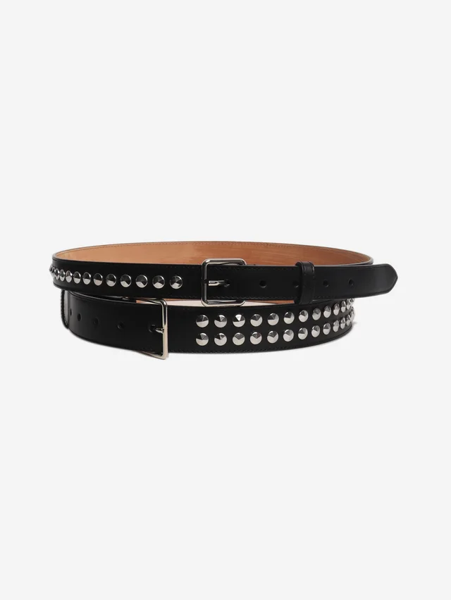 Alexander McQueen Black studded leather belt in Black Leather from Sign of the Times