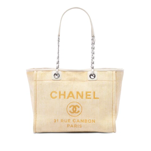 Yellow Chanel Small Raffia Deauville Tote in Yellow Raffia from Designer Revival