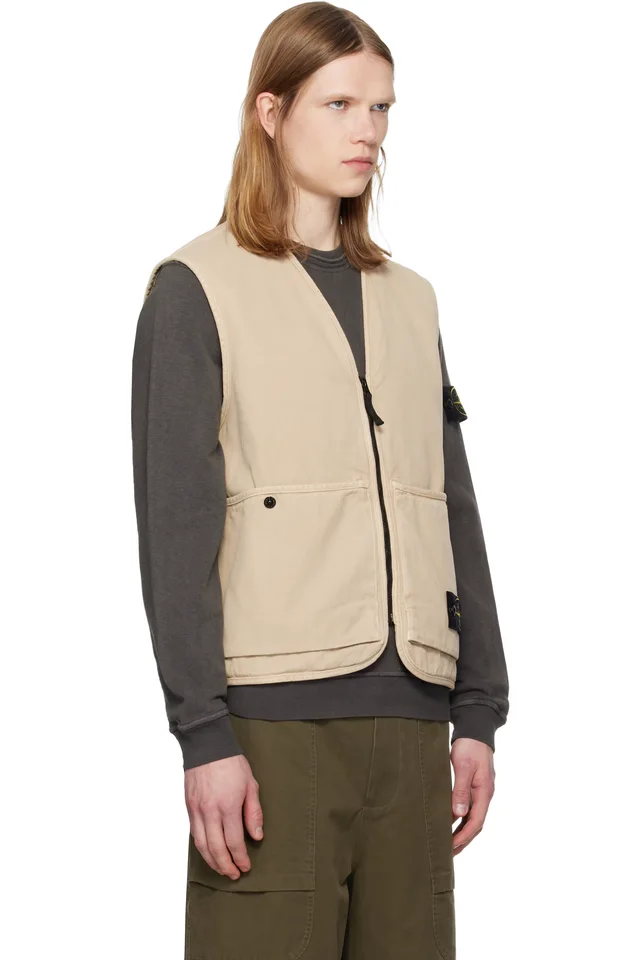 Stone Island Beige 6100007 Organic Panama Cotton 'Old' Effect Vest, photo 2 of 3 from SSENSE