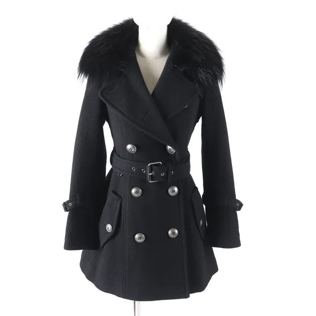 Burberry Blue Label Wool Angora Raccoon Trench Coat in Blue Wool from LuxUness