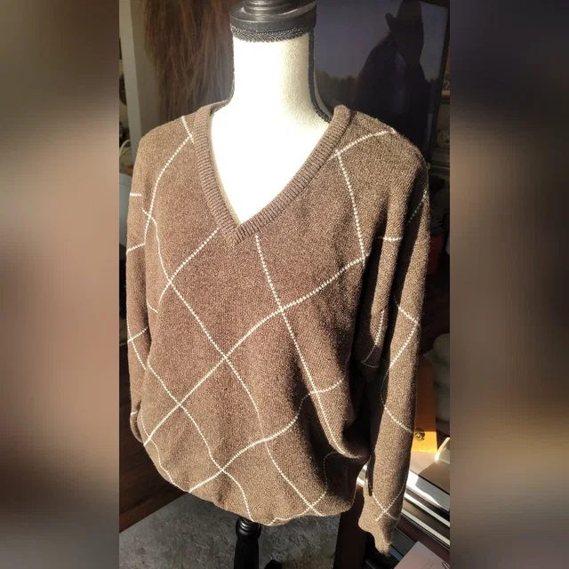 Loro Piana Brown V-Neck Sweater With White Pattern in white|brown|red from Poshmark