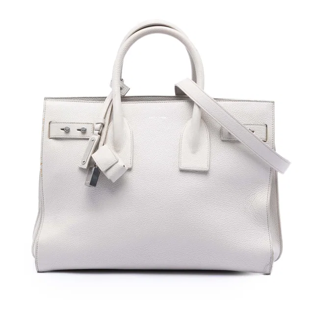 White Saint Laurent Small Grained Calfskin Supple Sac De Jour Satchel in White Caviar leather from Designer Revival
