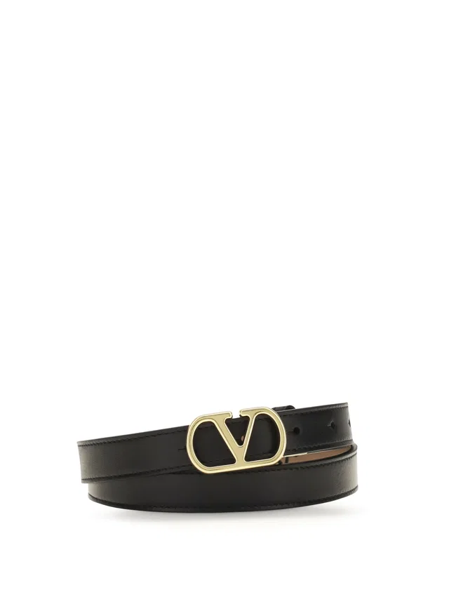 Valentino Garavani Vlogo Signature Reversible Belt — Black Calf Leather Bos Taurus in Black Calfskin from HEWI