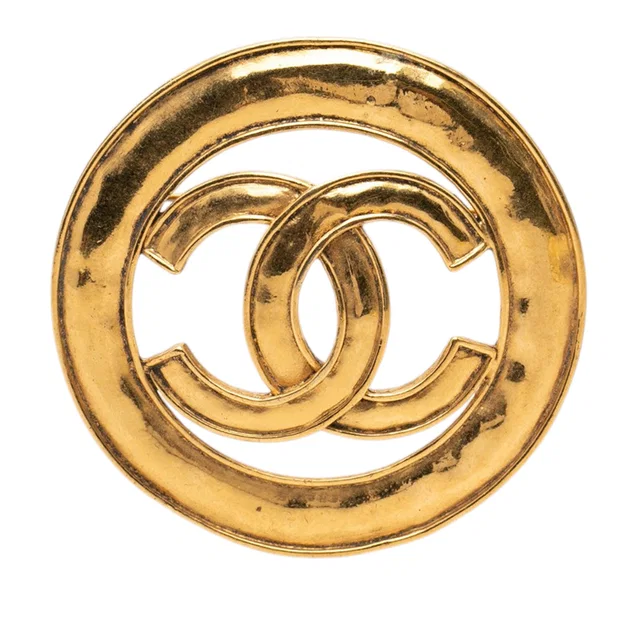 Gold Chanel CC Gold Plated Cut Out Round Brooch in Gold from Designer Revival