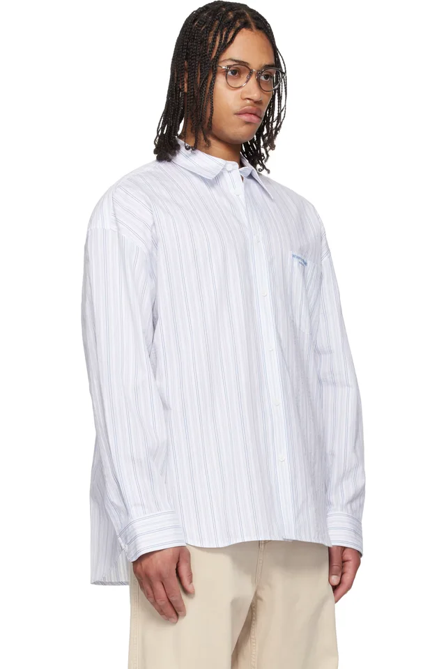 WOOYOUNGMI Blue Oversized Stripe Shirt, photo 2 of 4 from SSENSE
