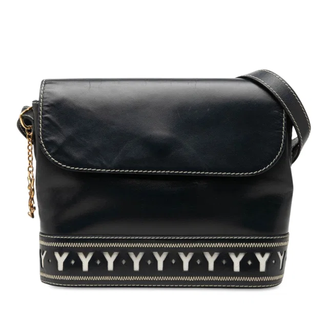 Black Saint Laurent Leather Y Cutout Flap Crossbody in Black Leather from Designer Revival