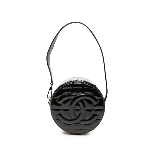 Black Chanel CC Choco Bar Patent Round Shoulder Bag in Black Patent leather from Designer Revival