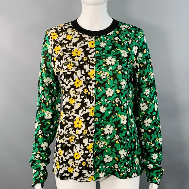 Proenza Schouler Size M Black Green White Silk Color Block Floral Pullover in black Silk from Poshmark