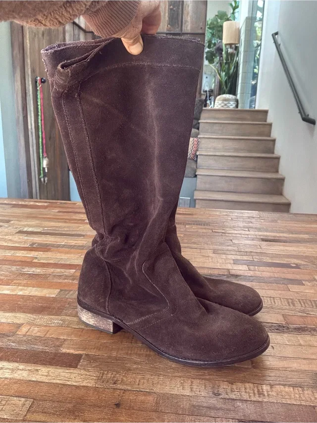 Diesel Dark Brown Suede Knee-High Heeled Boots in brown|red Suede from Poshmark
